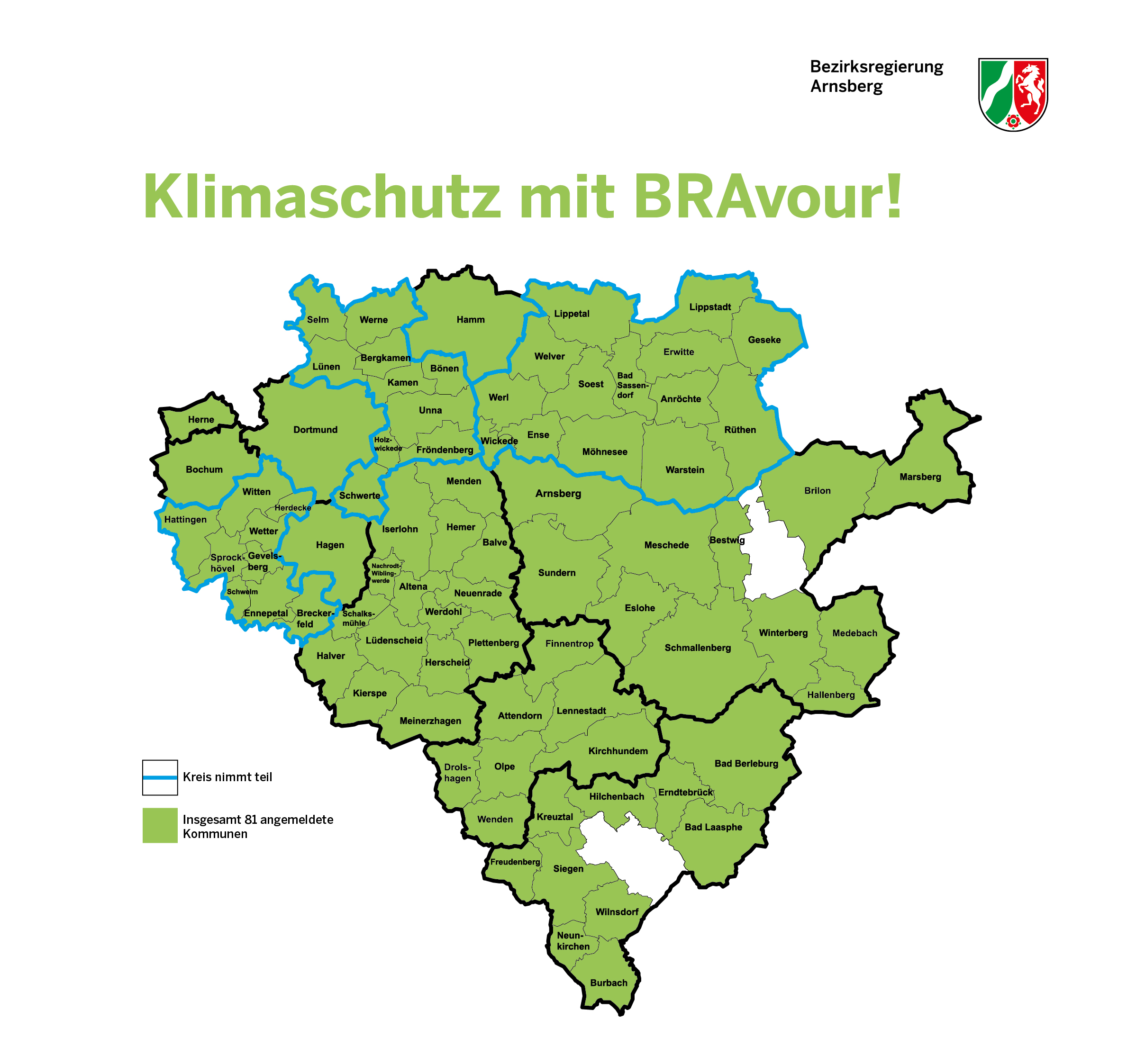 Teilnehmende Kommunen an der Klimakampagne im Regierungsbezirk Arnsberg