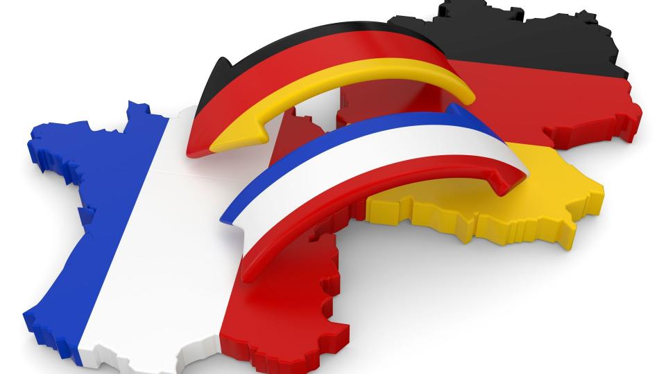 Zwei Pfeile die einen Austausch zwischen Deutschland und Frankreich darstellen