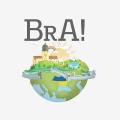 Eine gezeichnete Weltkugel mit dem Hauptgebäude der Bezirksregierung und verschiedenen markanten Sehenswürdigkeiten des Bezirks unter der Überschrift BRA!